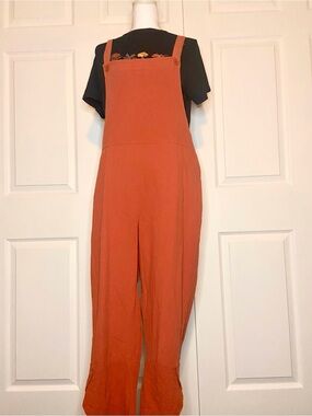 Rust orange Wide Leg Cotton/Linen Blend Overalls